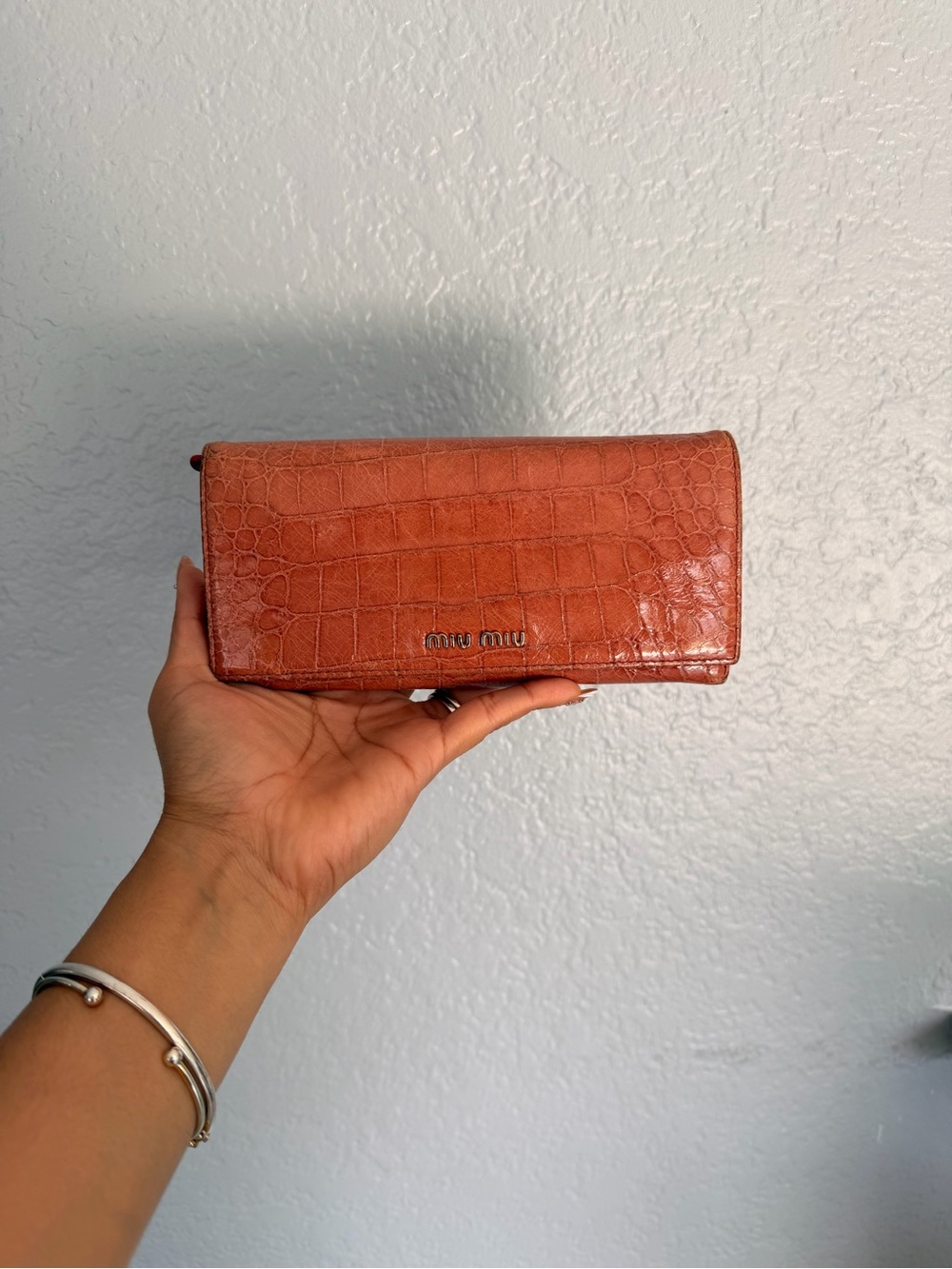 Miu Miu Wallet Crocodile Embossed Long Zip Around Bifold Card Vintage